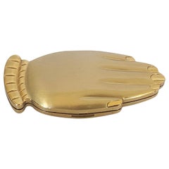 Vintage Volupte Home Coming Queen Golden Gesture hand figural compact in original box