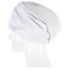 1960s Yves Saint Laurent White Leather Folded Turban Style Hat