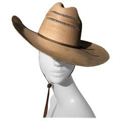 1950s Resistol Woven Straw Cowboy Western Hat W/ Leather Chin Strap