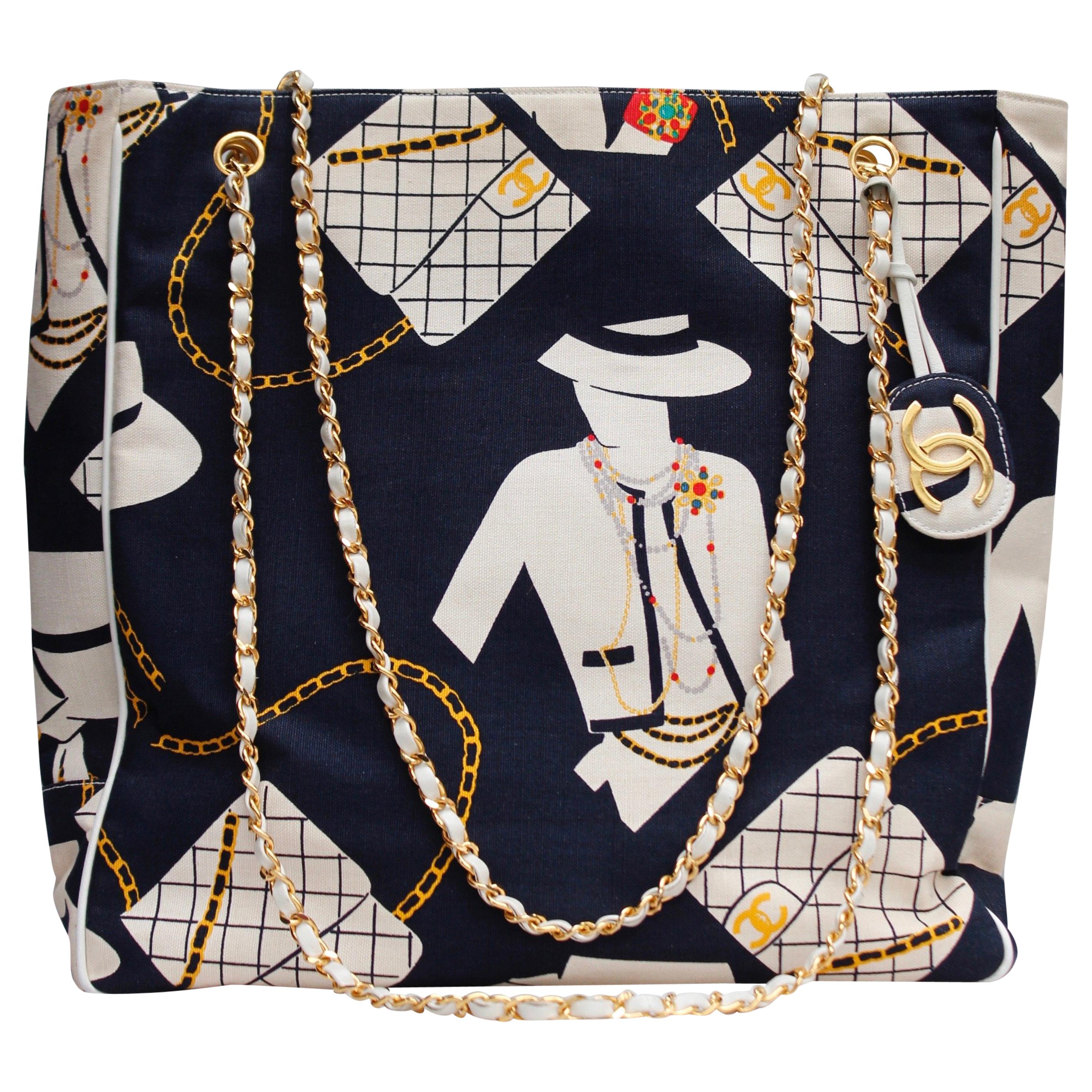 Chanel “Coco Silhouette”s collector shopping bag in navy blue canvas For Sale