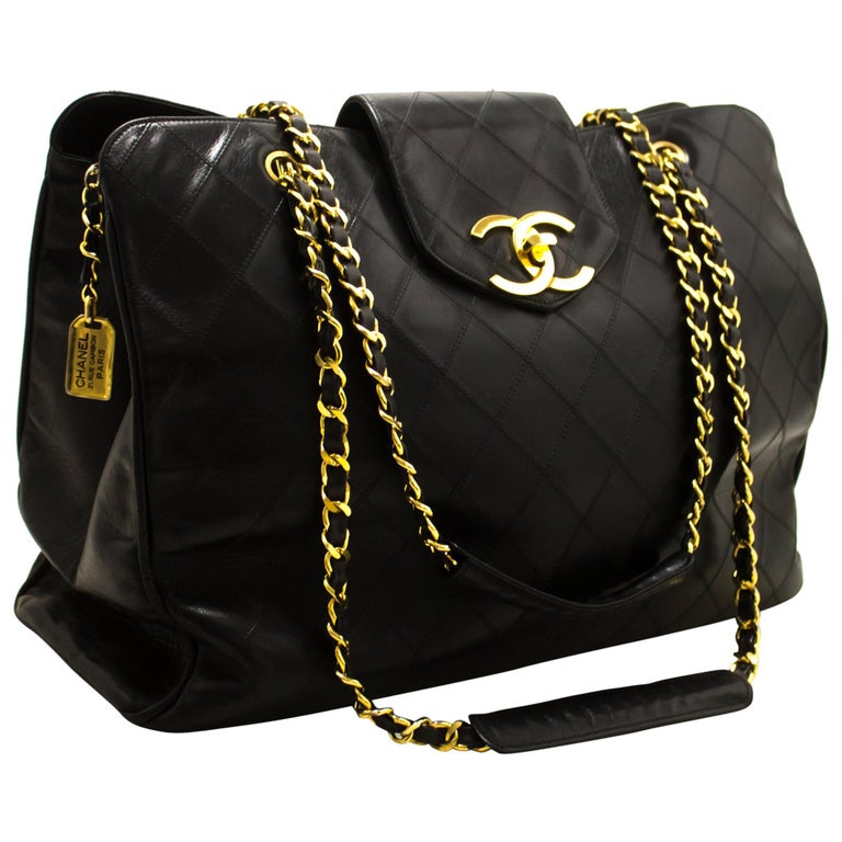CHANEL Super Model Jumbo Large Chain Shoulder Bag Black Calfskin For ...