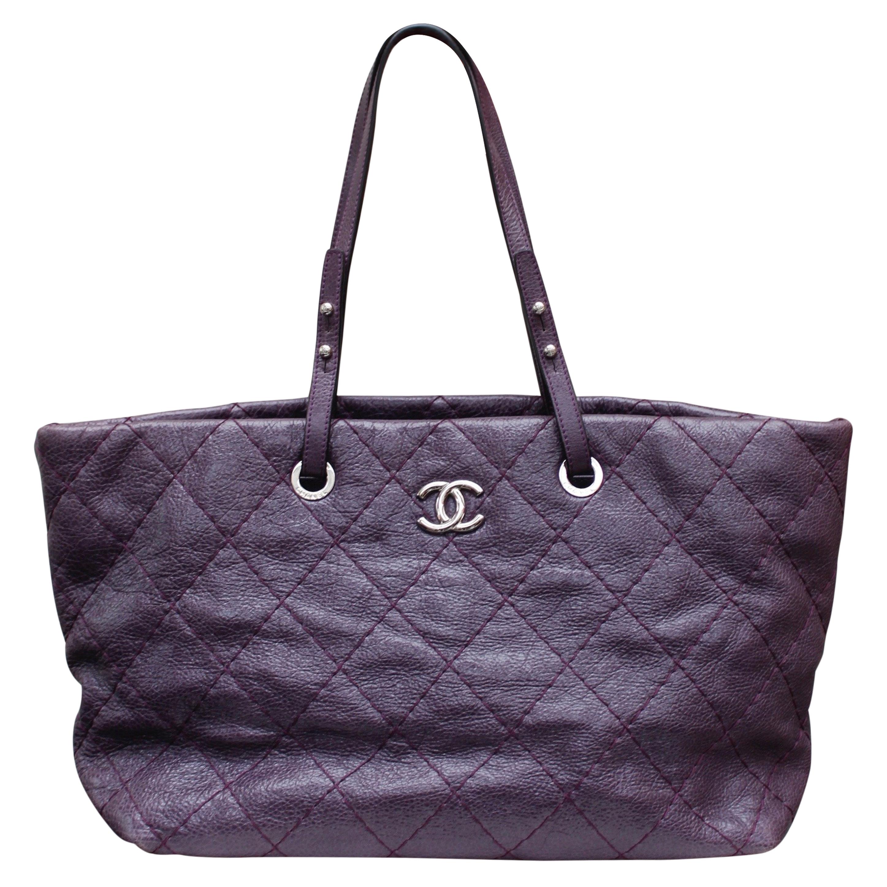 Chanel tote bag in over stitched eggplant leather