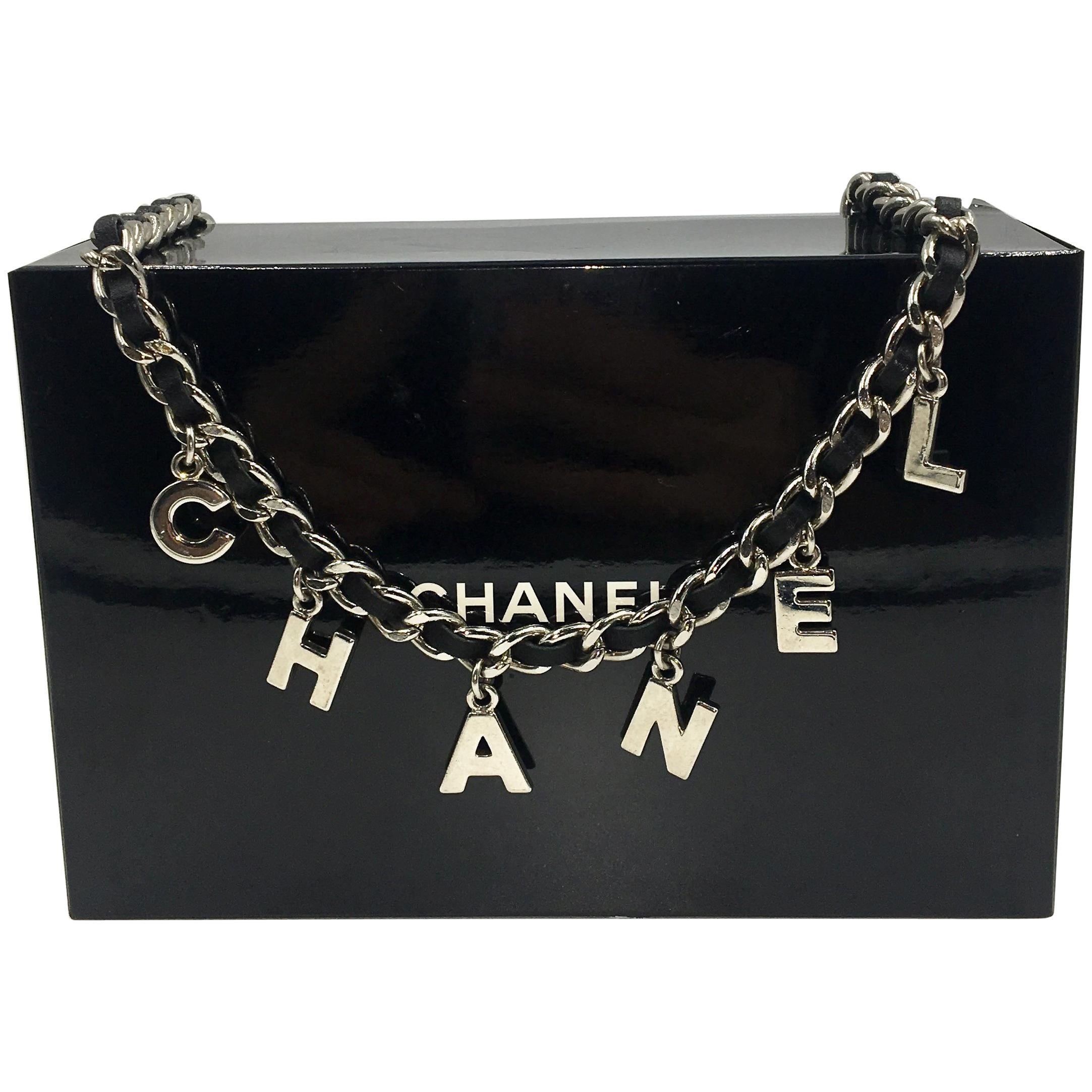 Chanel Leather Chain Logo Belt Black & Silver For Sale