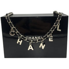 Vintage Chanel Leather Chain Logo Belt Black & Silver