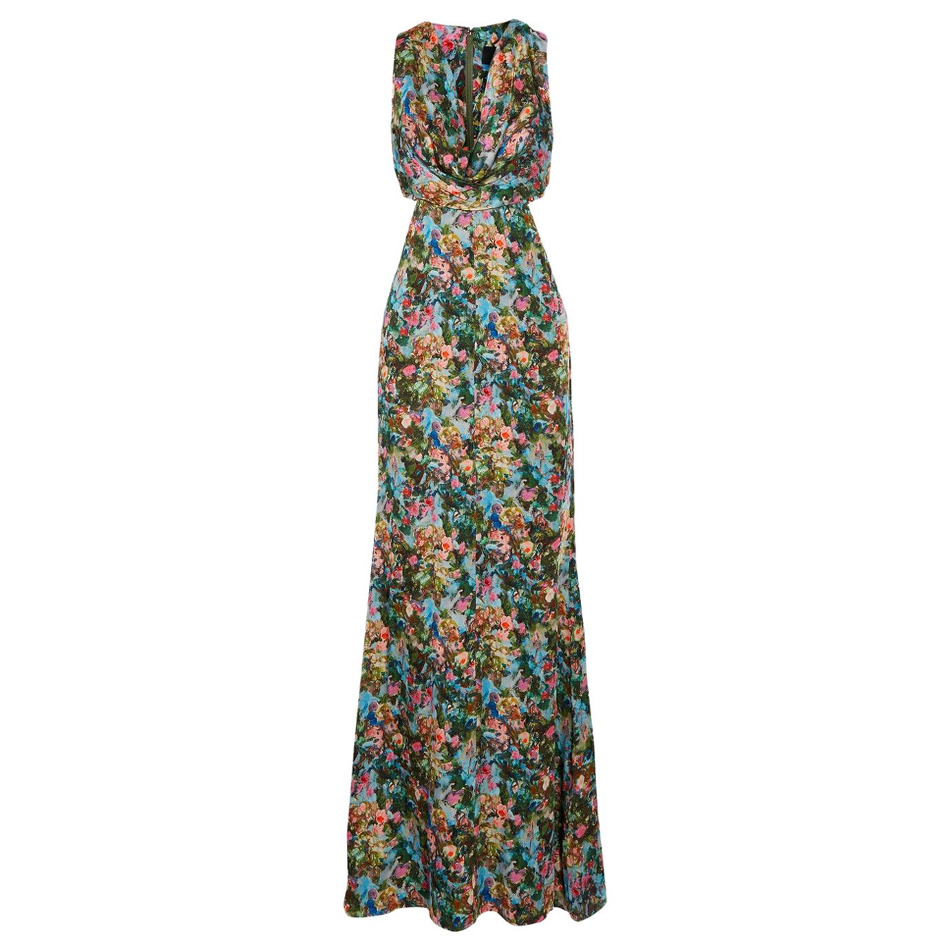 Cushnie Et Ochs Christina Cutout Floral-Print Silk Charmeuse Gown 