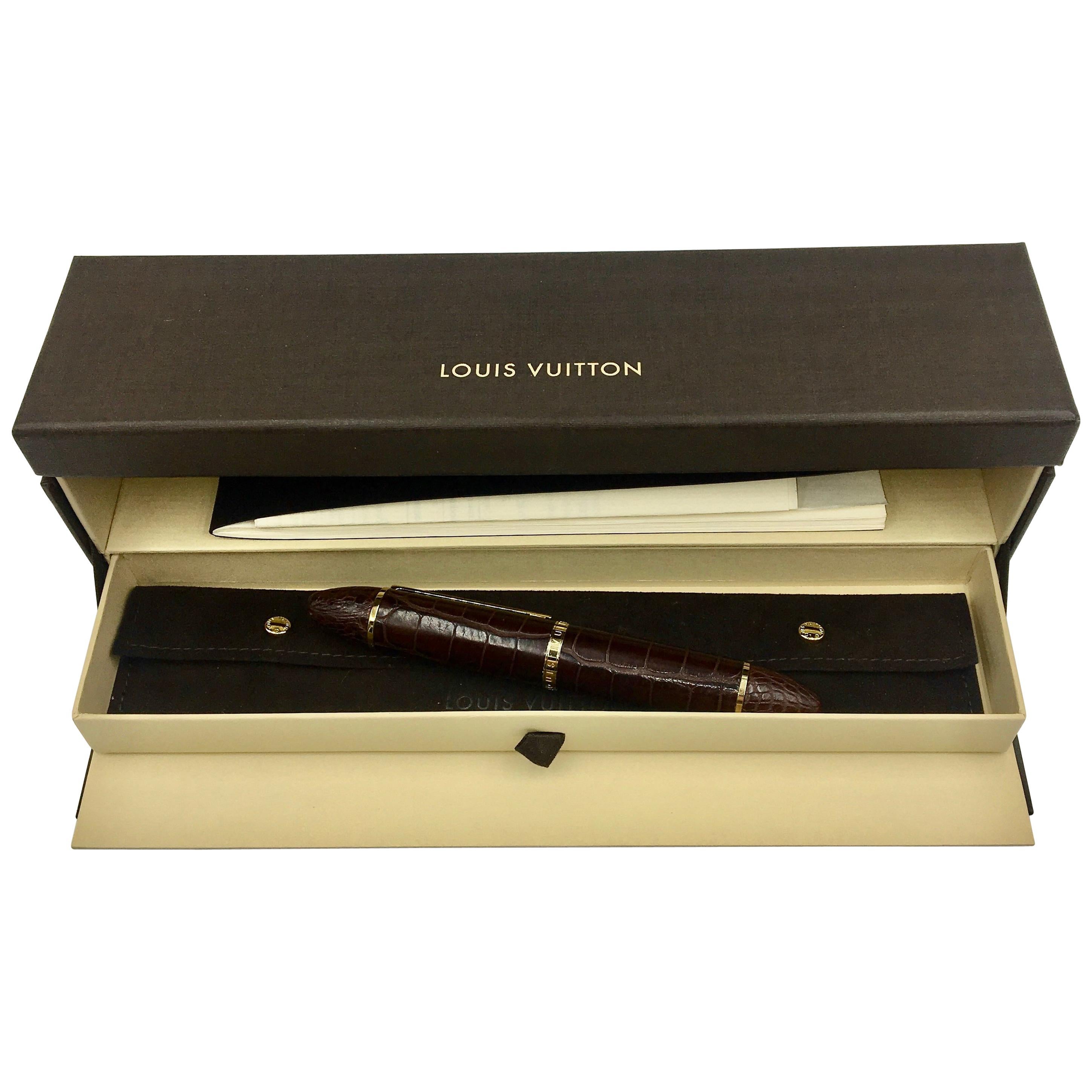 Louis Vuitton Fountain Pen Cargo Exotic Leather Brown For Sale at