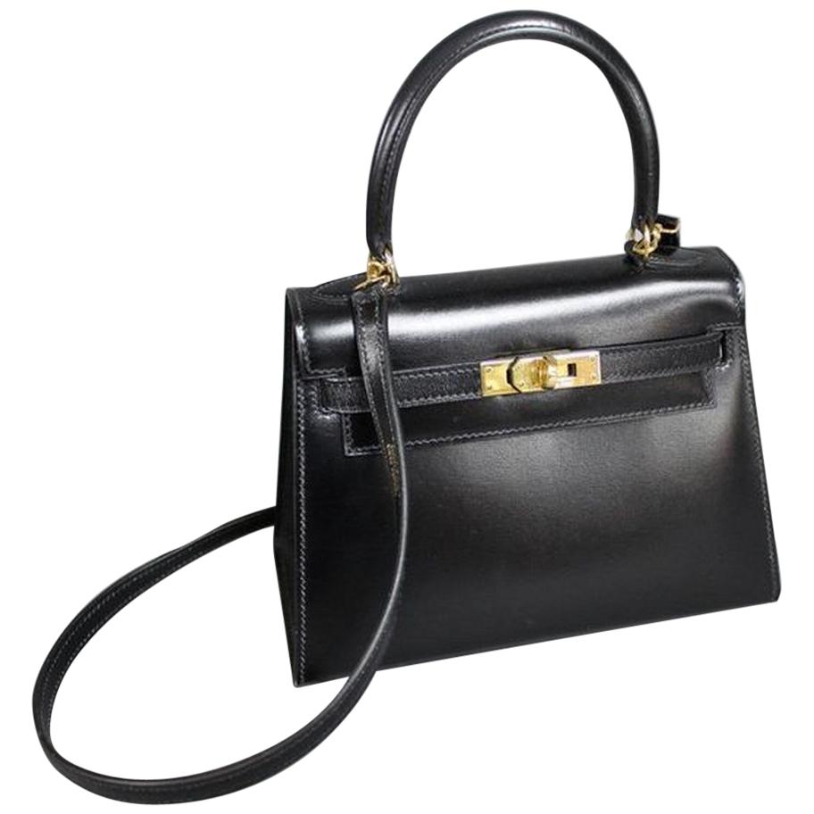 Vintage Hermès Mini Kelly Sellier Bag Black Box Leather Ghw 20 cm