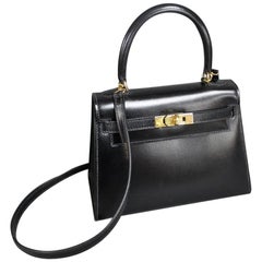 Hermès Vintage Black Ardennes Mini Kelly 20 Gold Hardware, 1985