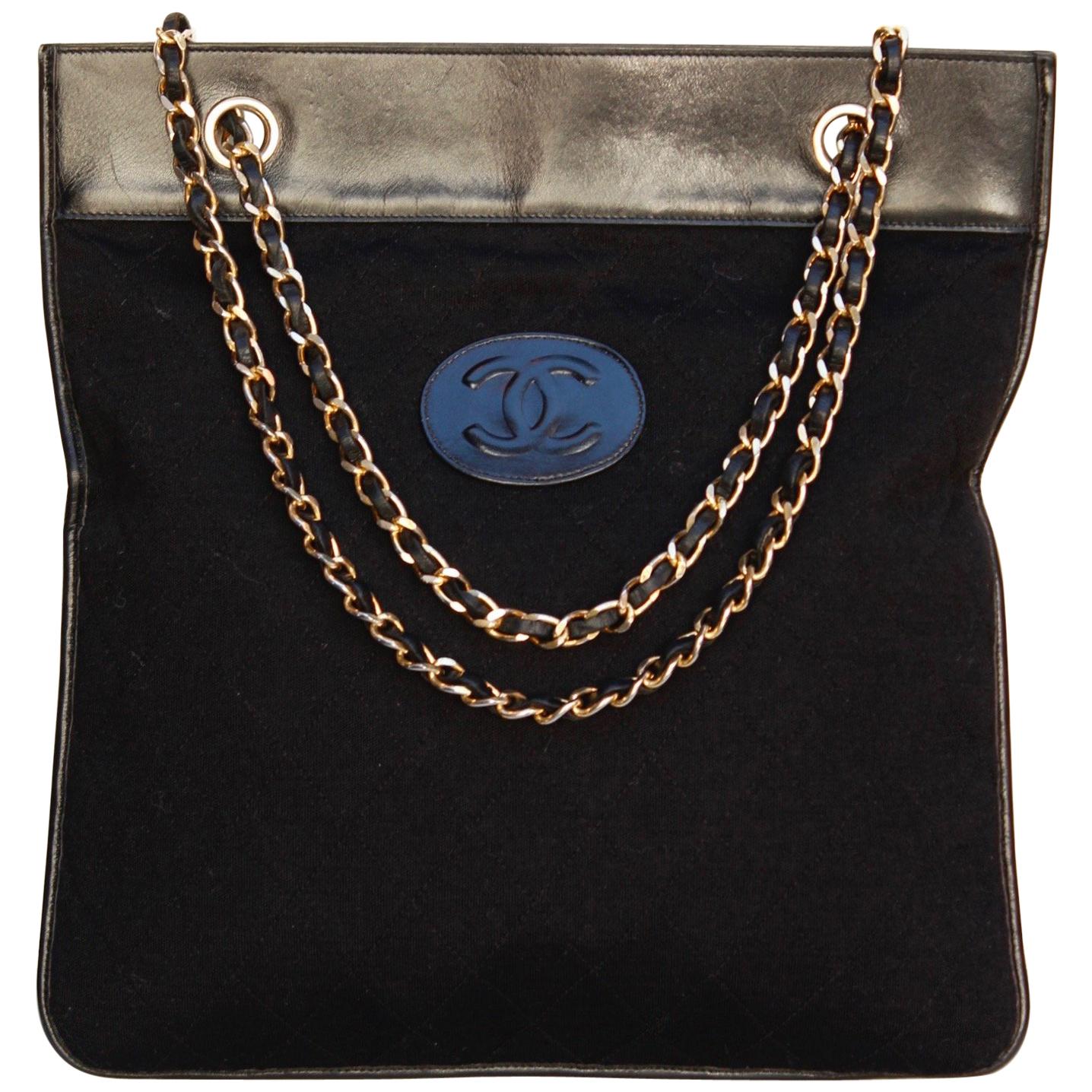 Chanel black leather and jersey bag with chain handles, 1970’s