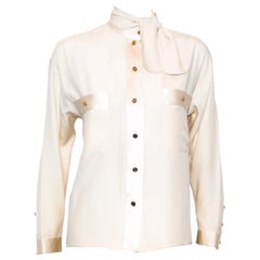 Chanel Long Sleeve Blouse with Mandarin Collar Front Pockets