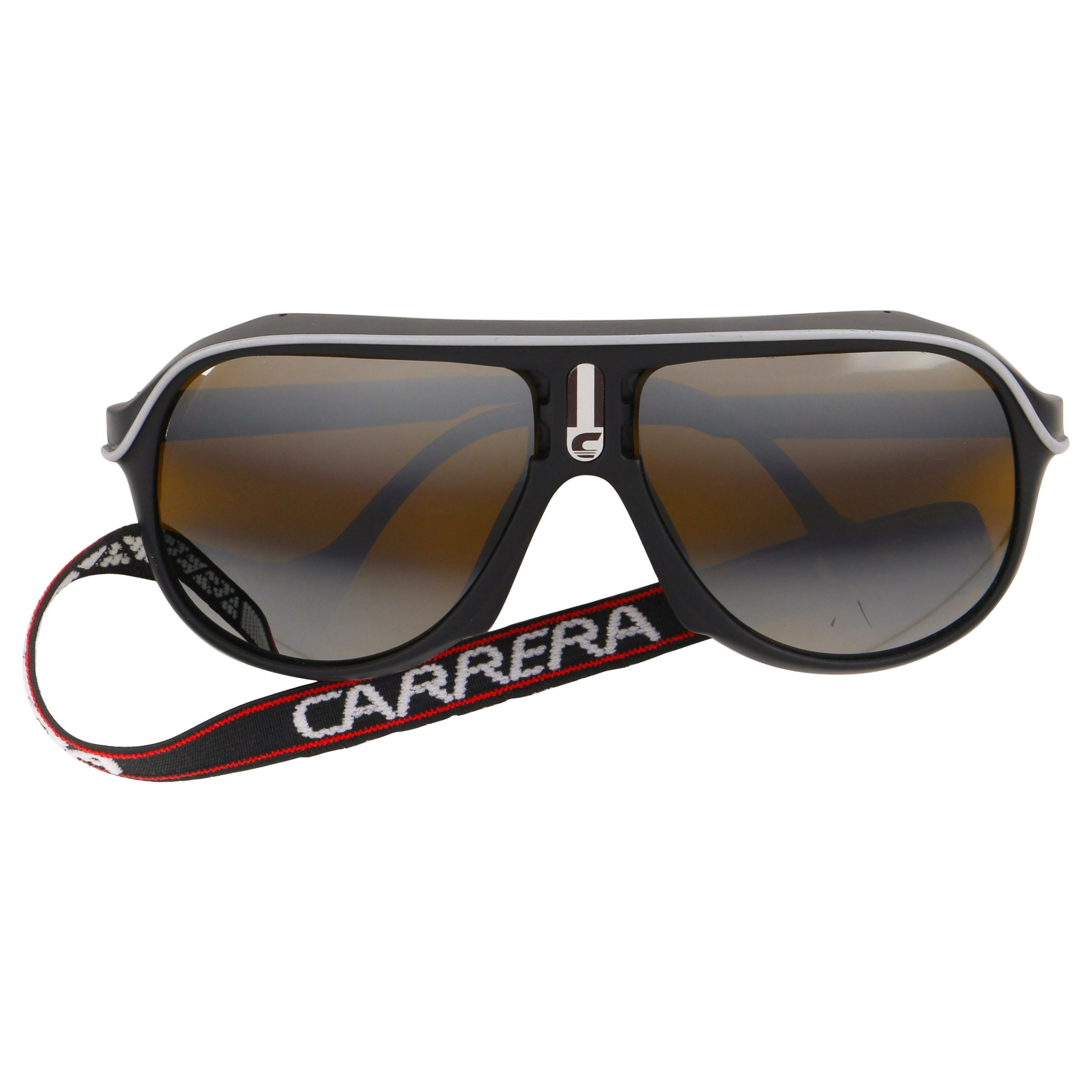 CARRERA c.1980's Black Plastic Frame Mirrored Lens Sport Glacier Sunglasses 5544