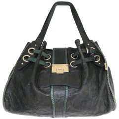 Jimmy Choo Dark Green Leather Snakeskin Trim Riki Tote