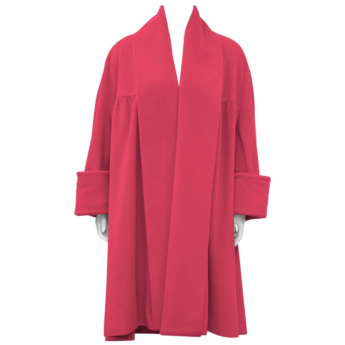 1980's Chanel Hot Pink Angora and Wool Swing Coat