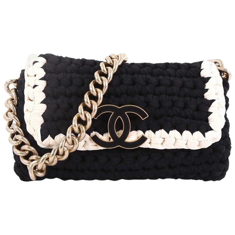 Chanel Beige Crochet Raffia Medium Classic Single Flap Bag Chanel