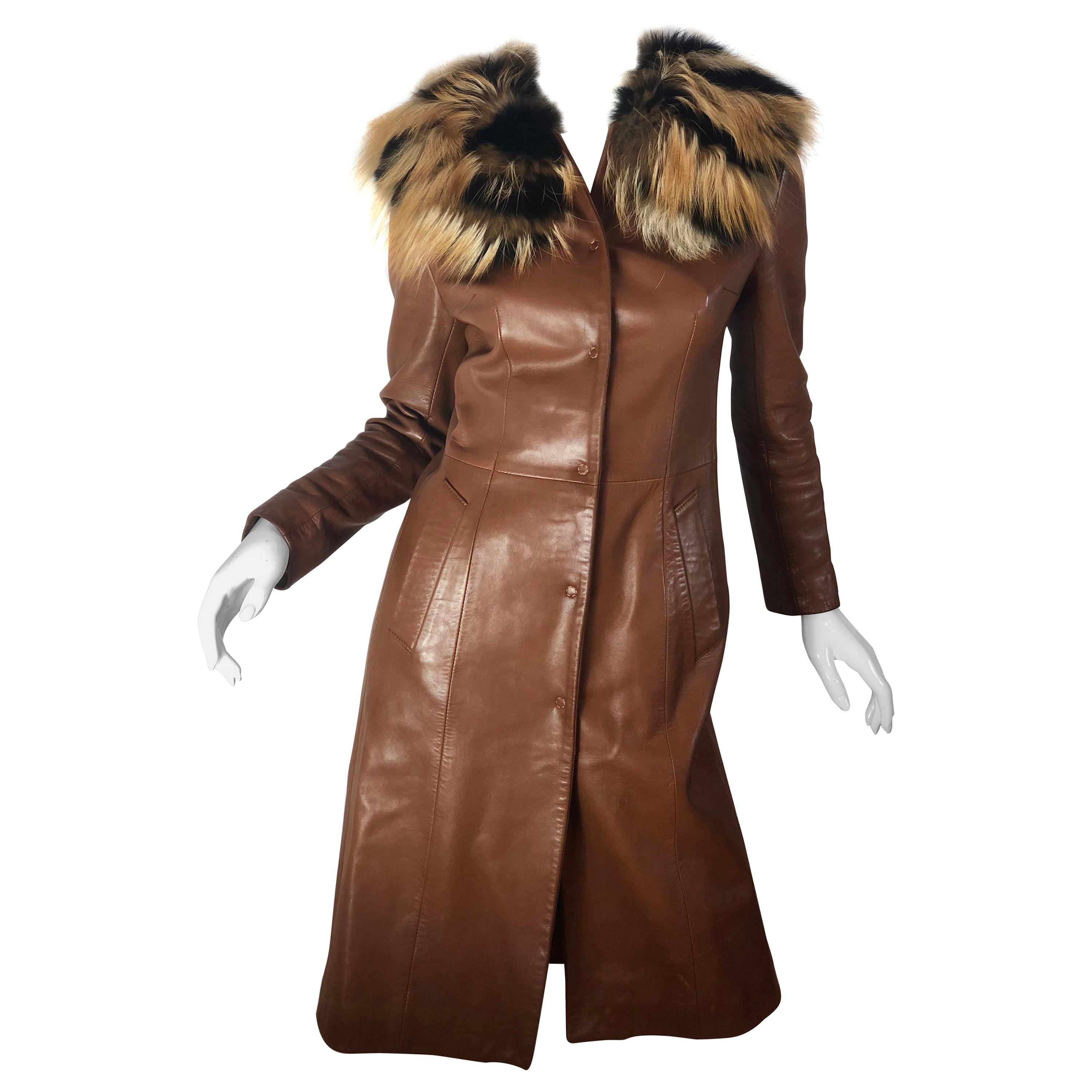 Dolce & Gabbana Leather Coat w/ Fur Collar