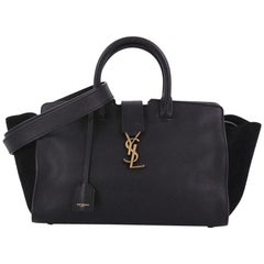 YSL Navy Downtown Baby Cabas Monogram Leather Suede