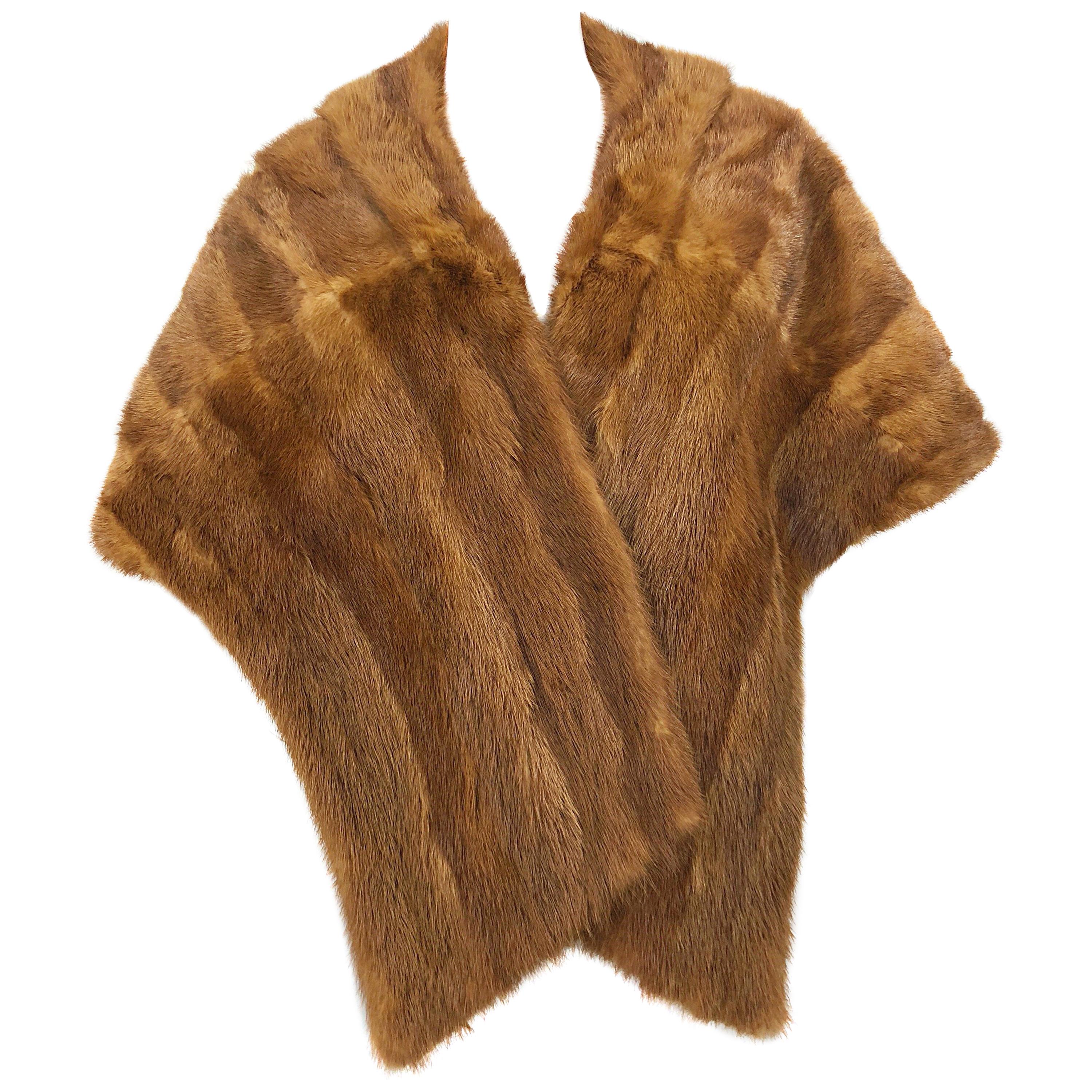 Grande écharpe portefeuille étole en fourrure de vison marron clair pastel vintage des années 1950 en vente