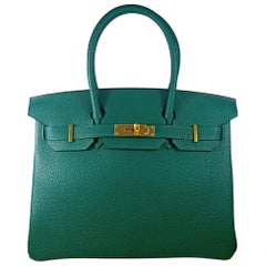 Hérmes 30cm Malachite Togo Calfskin Birkin Bag