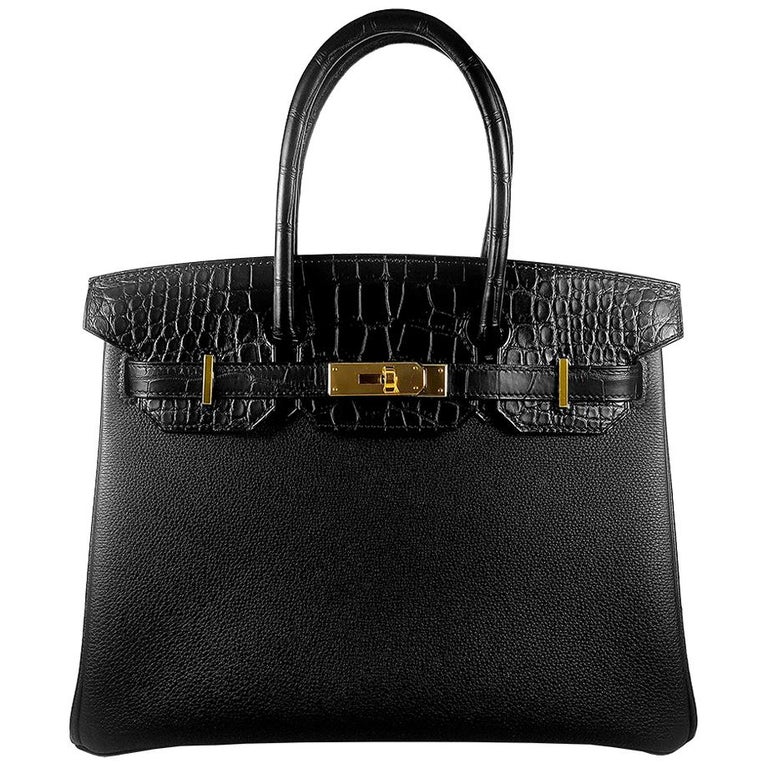 Hérmes 30cm Black Crocodile / Togo Birkin Touch Bag For Sale at 1stdibs