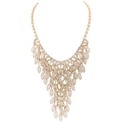 JULIANA D&E c.1960's Gold Crystal Rhinestone Waterfall Chandelier Bib Necklace