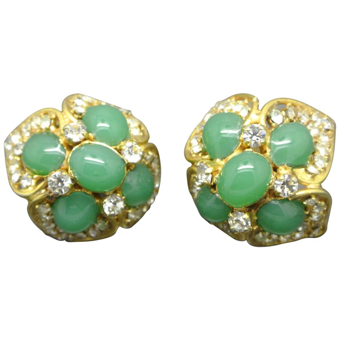 French Gripoix star mint Green Poured Glass Earrings For Sale