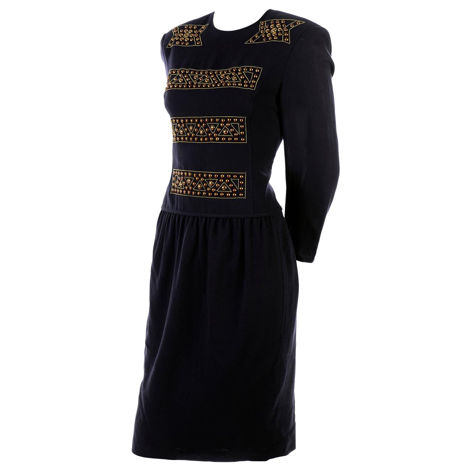 Louis Feraud Vintage Wool Knit Dress With Copper Bead Details