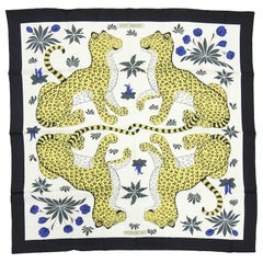 Hermes Leopards Silk Twill 90cm Scarf in Box