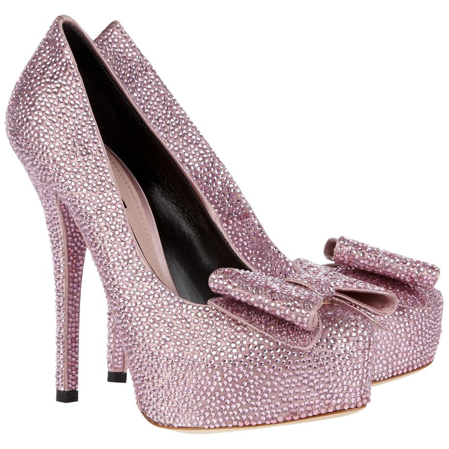 Dolce & Gabbana Swarovski Pink Strass Embellished Shoes 37 NEW  