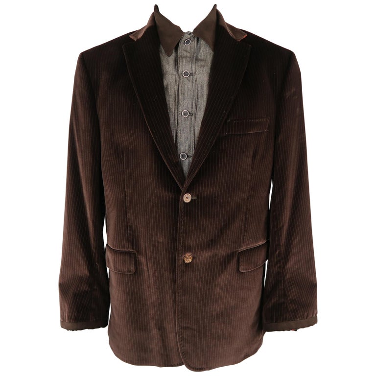 ROBERT GRAHAM 44 Brown Stripe Velvet Notch Lapel Jacket For Sale at 1stDibs