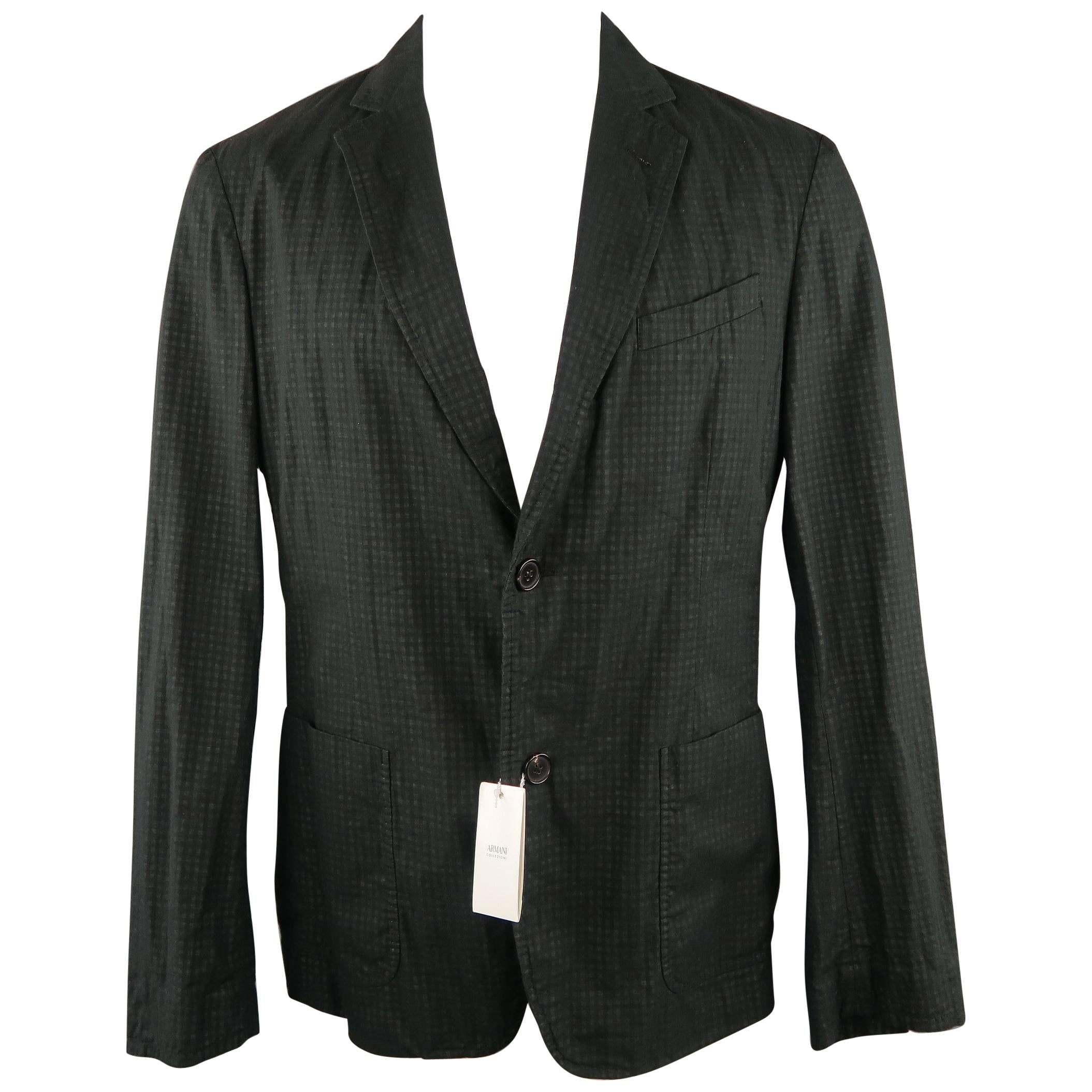 ARMANI COLLEZIONI 34 Regular Black & Grey Checkered Cotton Sport Coat