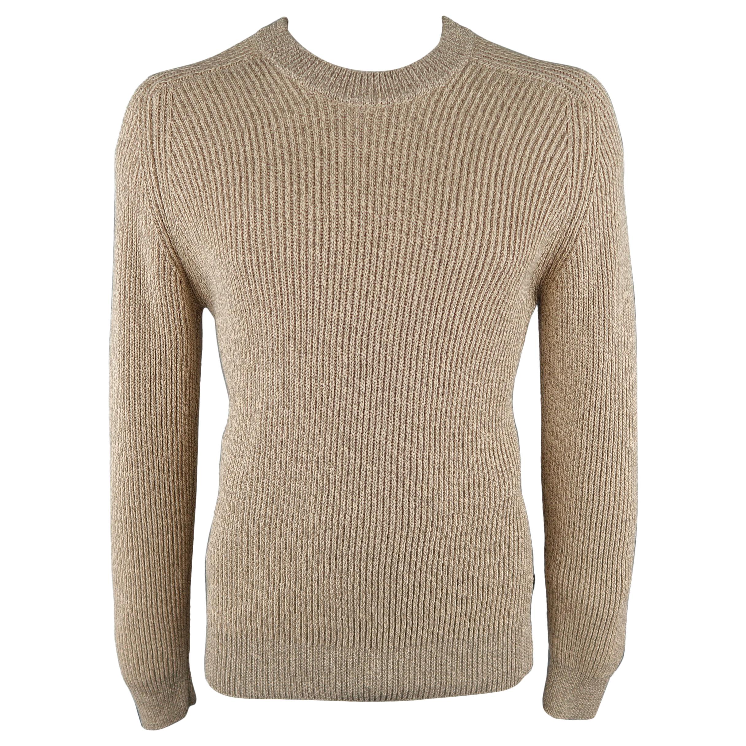 GUCCI Size M Oatmeal Ribbed Knit Cotton Crew-Neck Sweater