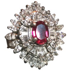 Artist-Signed Sterling, Cubic Zirconia & Synthetic Ruby Cocktail Ring 1970s