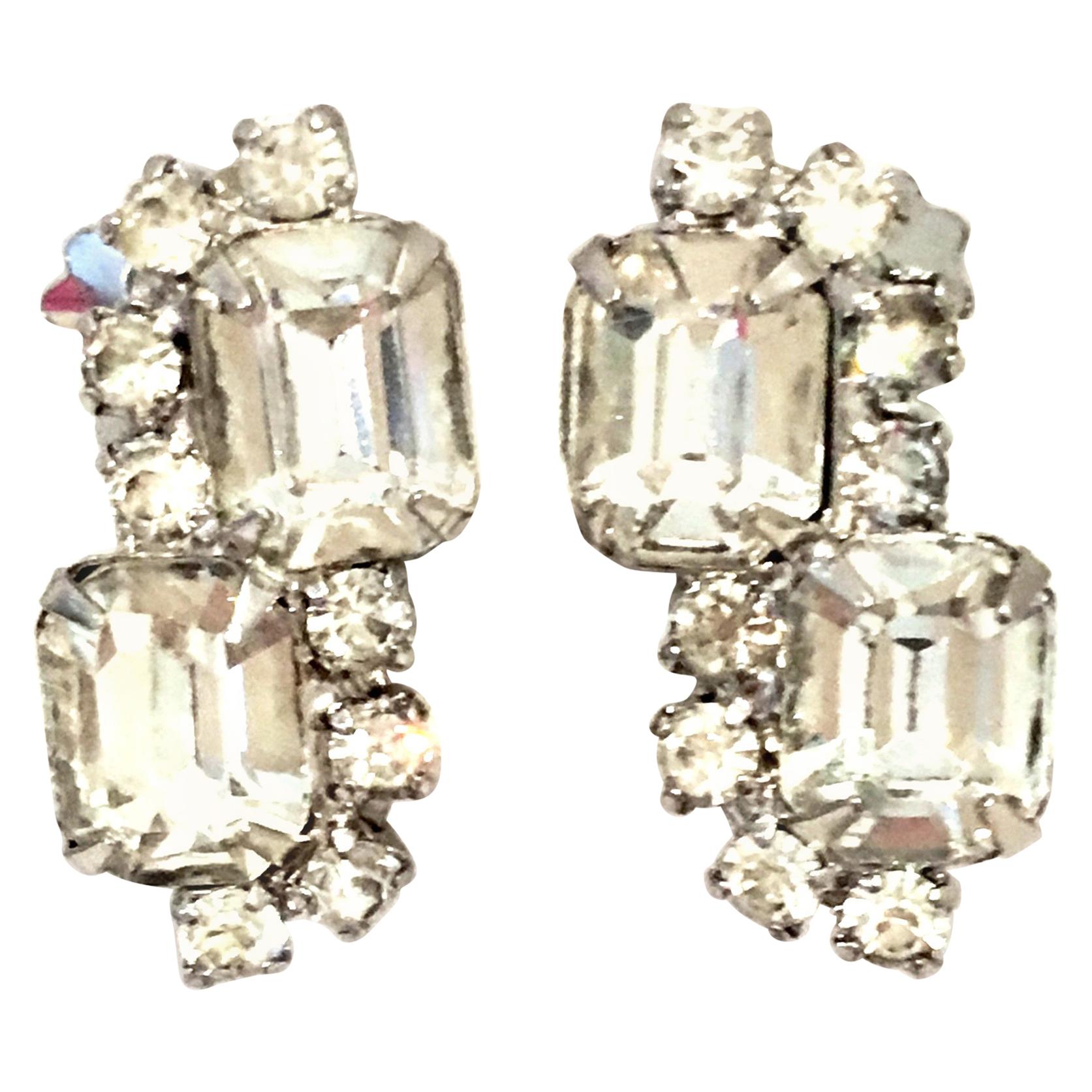 20th Century Weiss Style Silver & Swarovski Crystal "Diamond" Earrings