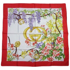 GUCCI Iconic Double GG Floral Silk Scarf Burst of Flowers New, Never worn 1990s