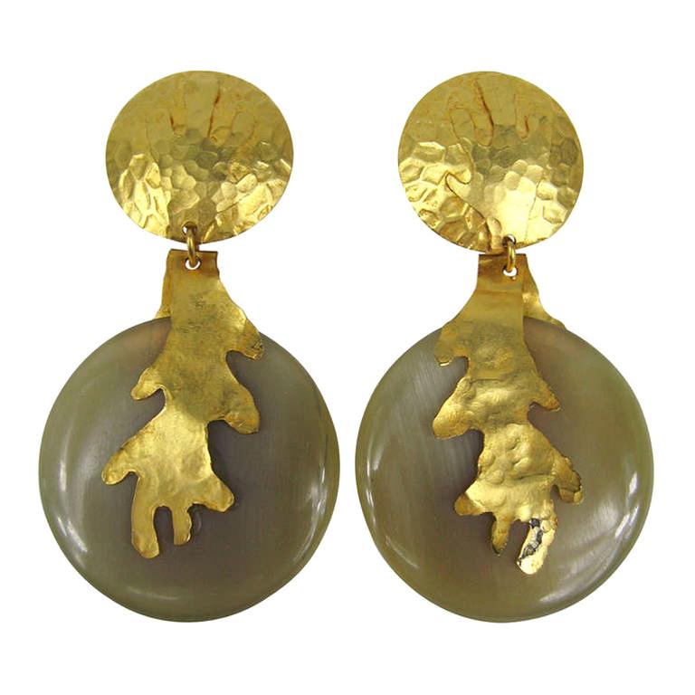  Dominique Aurientis Gold Gilt Earrings New, Never Worn 1980s For Sale