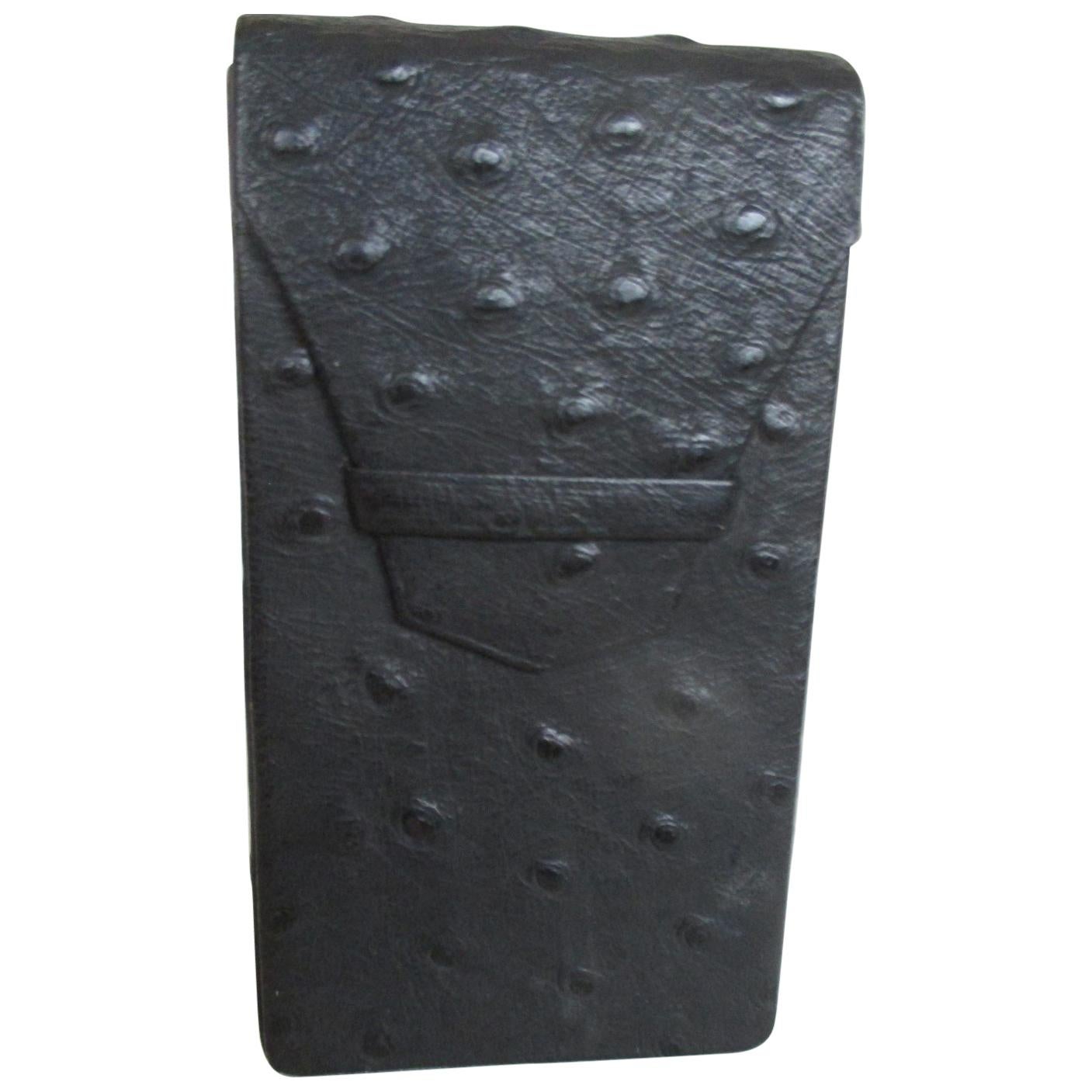 Black Ostrich Leather three division cigar case For Sale