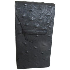Black Ostrich Leather three division cigar case