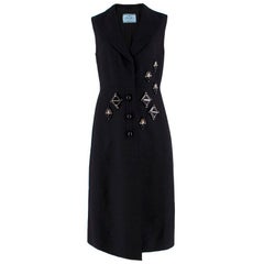 Prada Embellished Black Wool and Silk-Blend Dress SIZE UK 10 / US 6