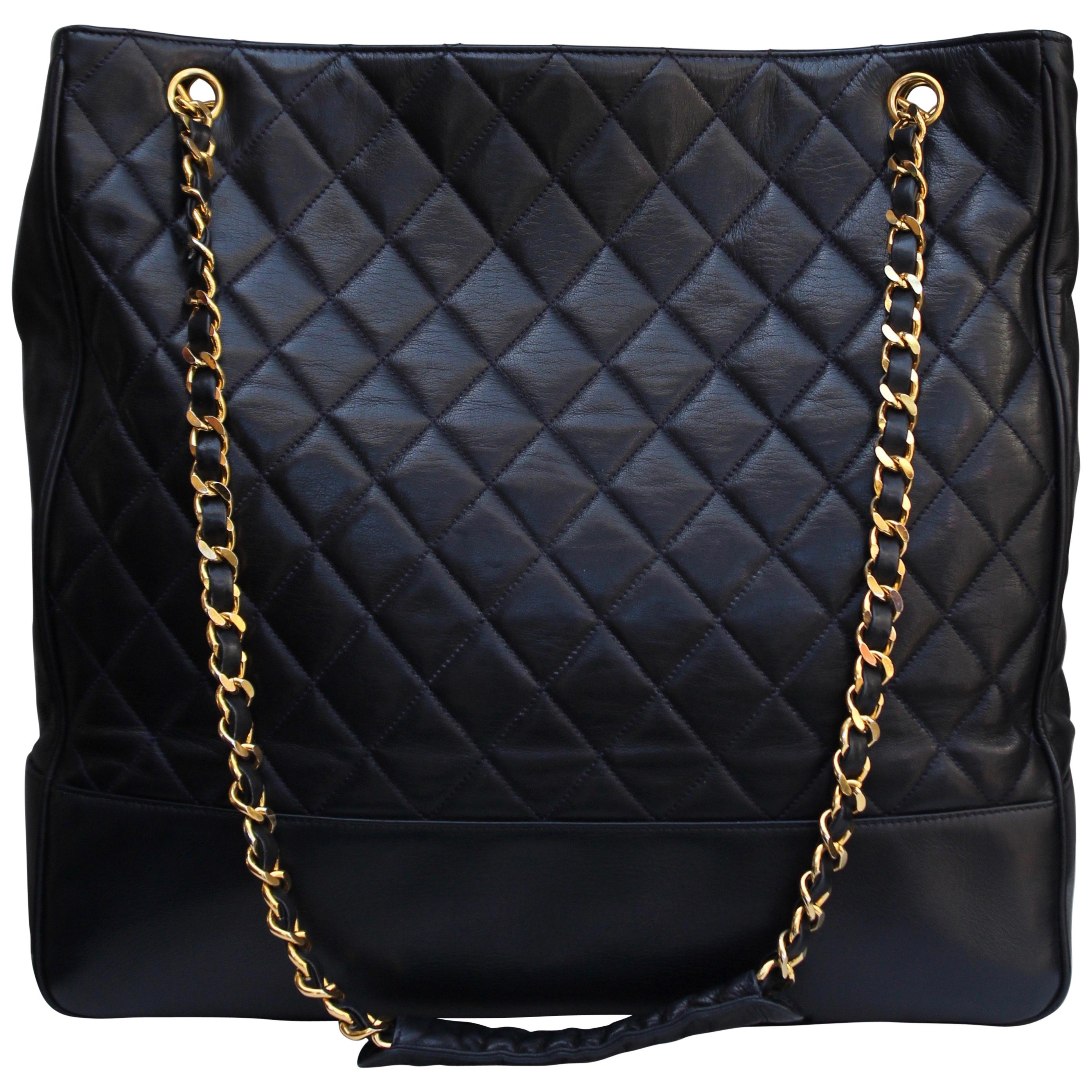 Chanel large black quilted leather bag, 1990’s at 1stDibs