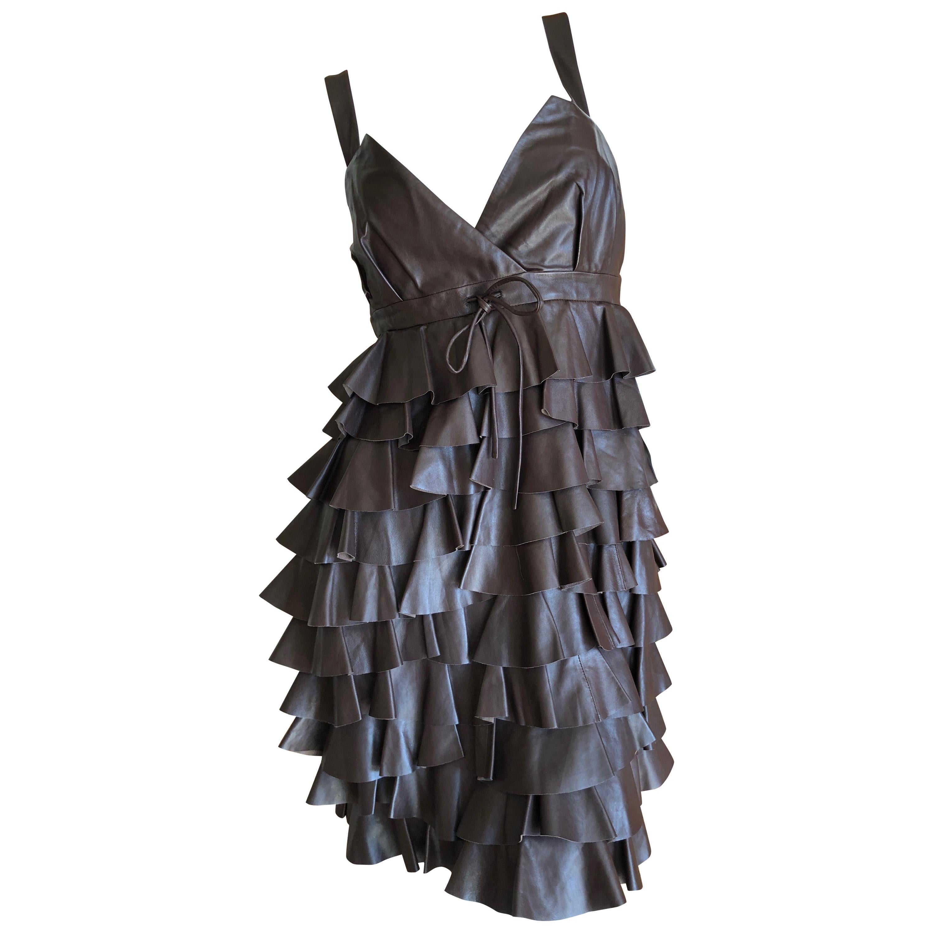Christian Dior by John Galliano Fall 2010 Lamb Skin Leather Ruffled Mini Dress im Angebot
