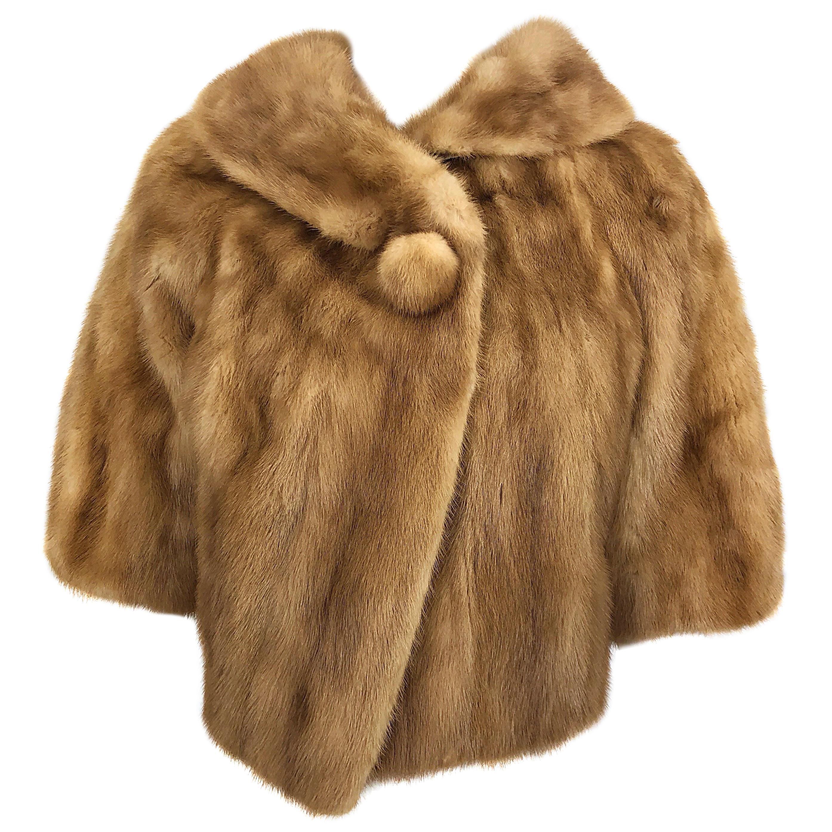 Mink Fur Bolero Biege Women's Vintage gerimpelde vorm met zakken feestelijke look warme bolero in goede staat universele maat. Trouwen Kleding Schouderbedekking & Boleros 