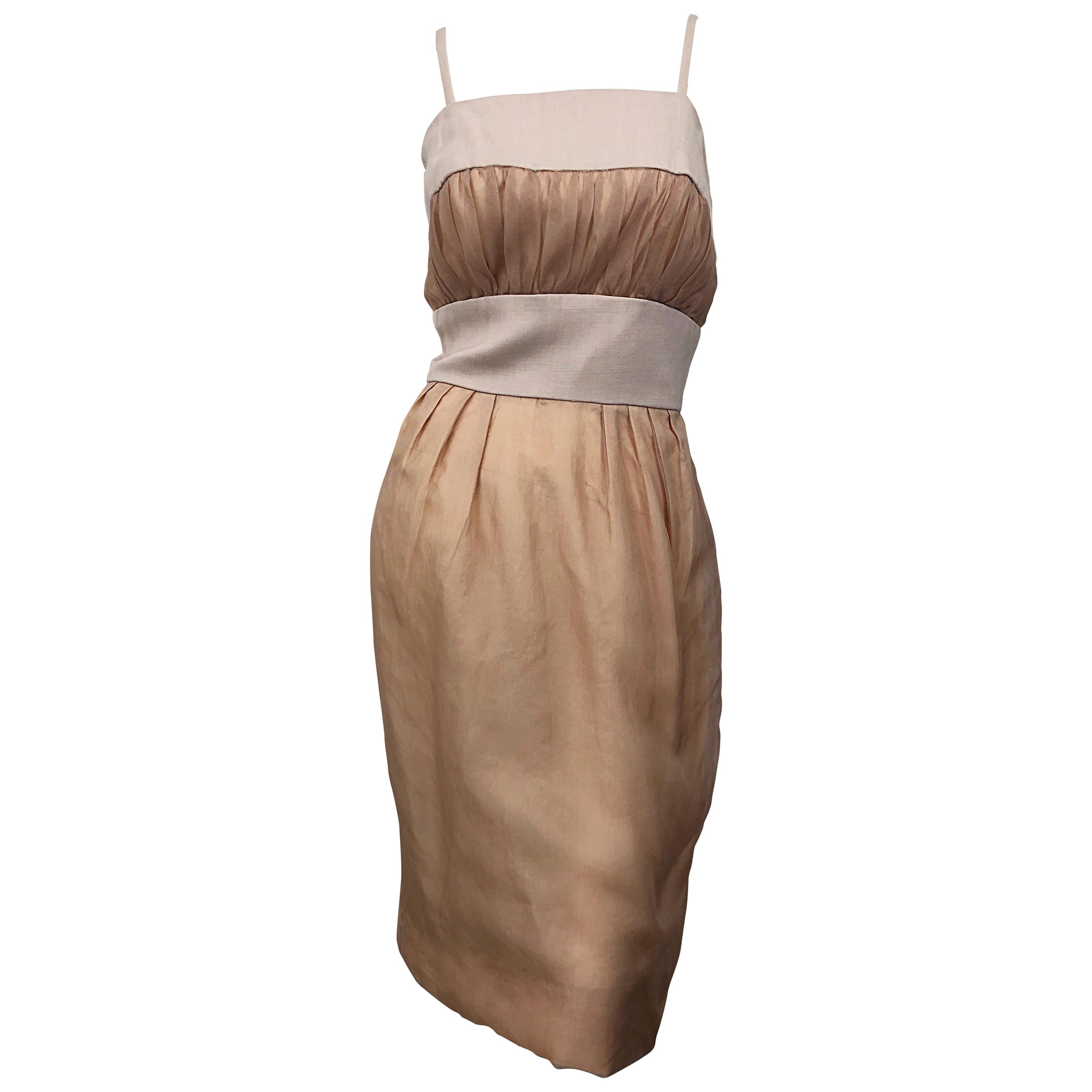1950s Anita Modes Demi Couture Nude Blush Silk Vintage 50s Chiffon Dress For Sale