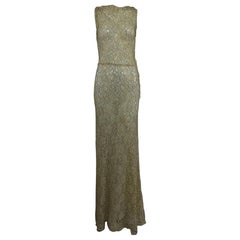 1930s Mixed Gold Metallic and Cream Lace Evening Dress