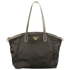 PRADA Black Nylon & Leather Tote Handbag