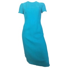 Vintage Anne Fogarty for Neiman Marcus 1960s Turquoise Linen Sheath Dress Size 4 / 6.