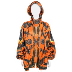 1991 Hermes 'Les Parure du Vent' Printed Silk Hooded Jacket / Raincoat