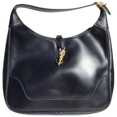 1978 Vintage Hermès Trim dark Blue Box Calf Shoulder Bag 