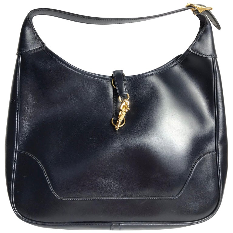 1978 Vintage Hermès Trim dark Blue Box Calf Shoulder Bag at 1stDibs