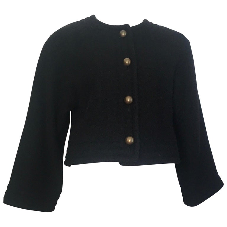 Guy Laroche 1970s Black Nubby Wool Cropped Jacket Size 6. For Sale at ...