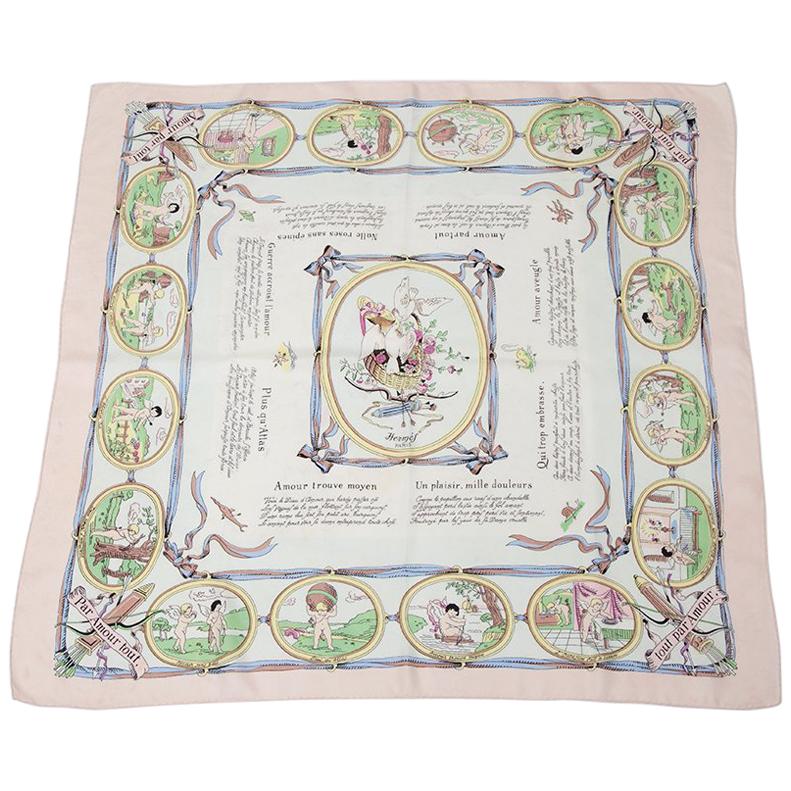 1947 Hermes "Les Amours" Silk Twill Carre Scarf